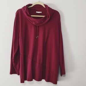 Kim Rogers Knit Sweater Size 2X Raspberry Wine Burgundy Long Sleeve Cowl Neck